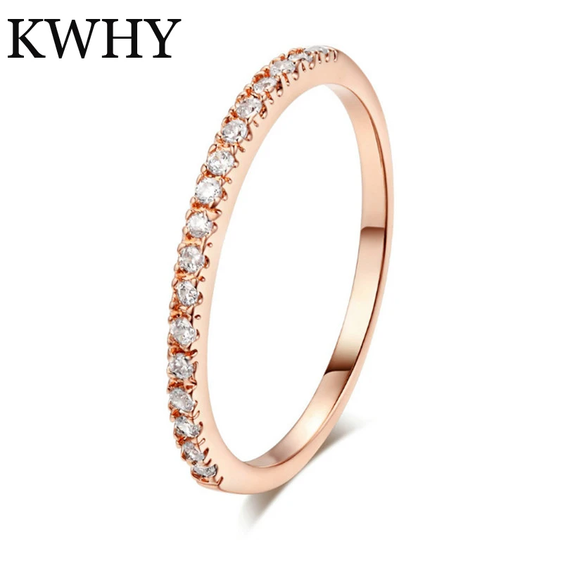 

Exquisite Crystal Rose Gold Rings for Women Simple Single Row Drill Party Wedding Rings Fashion Jewelry Korean Gold Silver Color