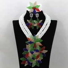 Новейшее цветочное ожерелье, Африканский комплект ювелирных изделий для нигерийских свадебных женщин, свадебное белое индийское ожерелье, набор, WA660