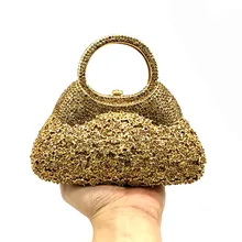 Boutique De FGG, золотой вечерний минодьер, женский клатч с кристаллами, сумочка с верхней ручкой, металлический бриллиант, свадебная сумка, вечерние сумочки для коктейлей