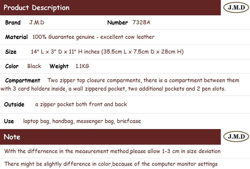 J.M.D известный бренд из натуральной кожи простой дизайн мужской модный портфель сумка для ноутбука сумка через плечо Сумочка 7328A