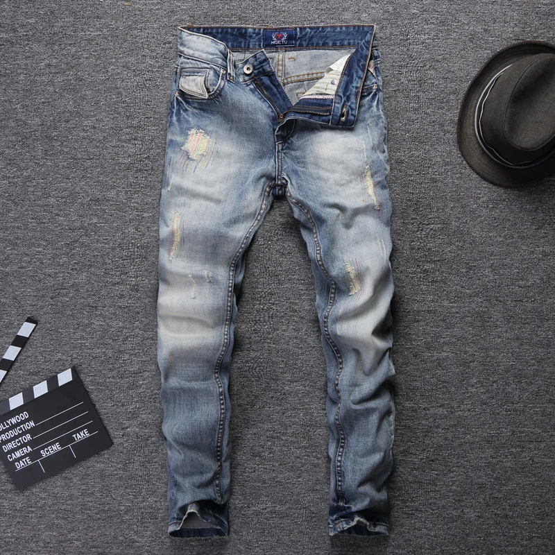 Nothing but Denim Mens Slim Fit Ripped Denim Pants Destroyed Jean