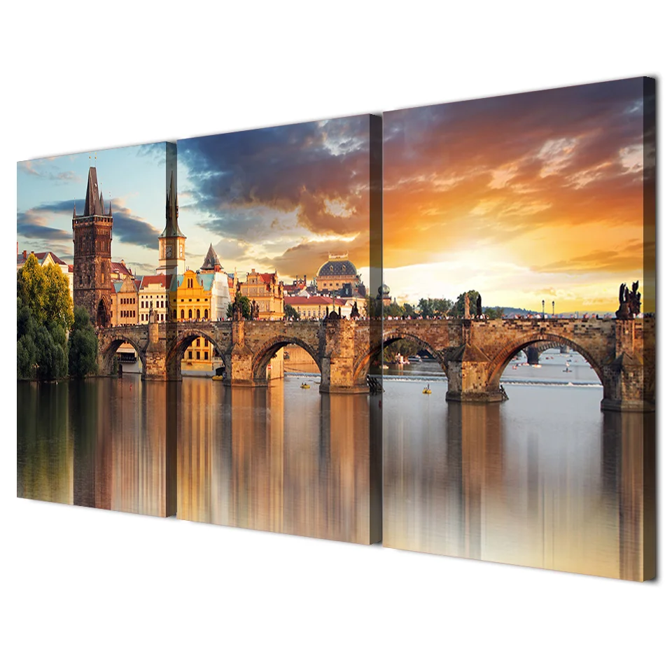 HD Печатный холст, 3 шт., домашний декор, Европейский мост в Праге, картина, настенные картины для гостиной, плакат, /ny-6541