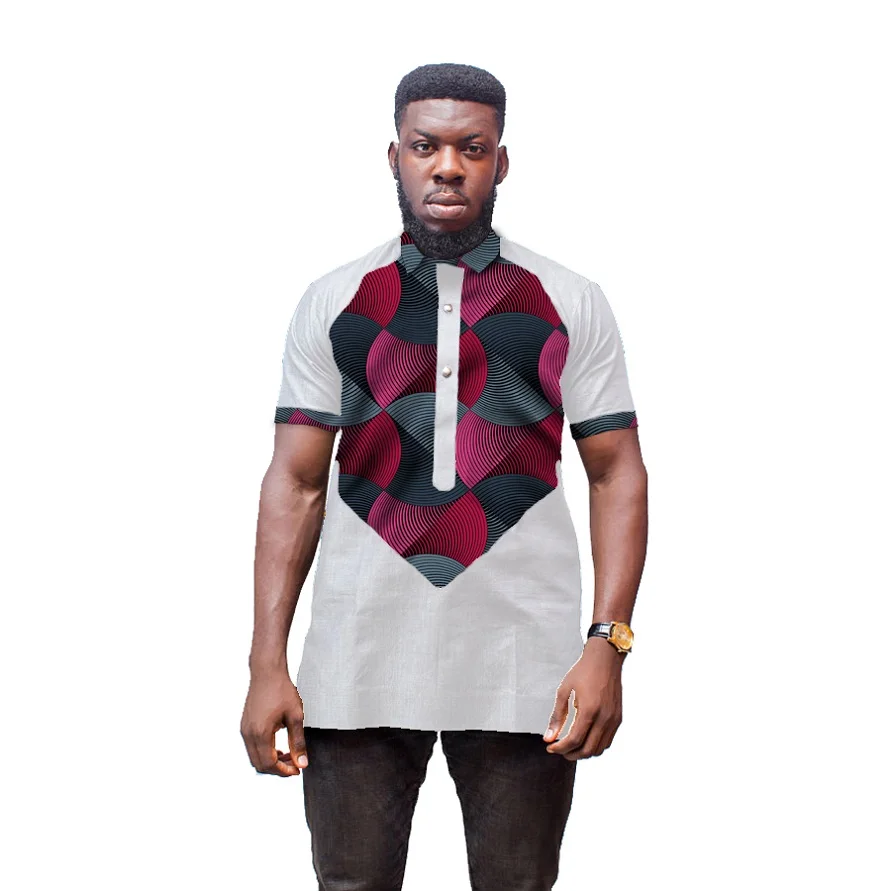 2018 Fashion Man's Tops African Men Tees Dashiki Clothes Print And White Cotton Short Sleeve Men T-shirt African Men Clothing