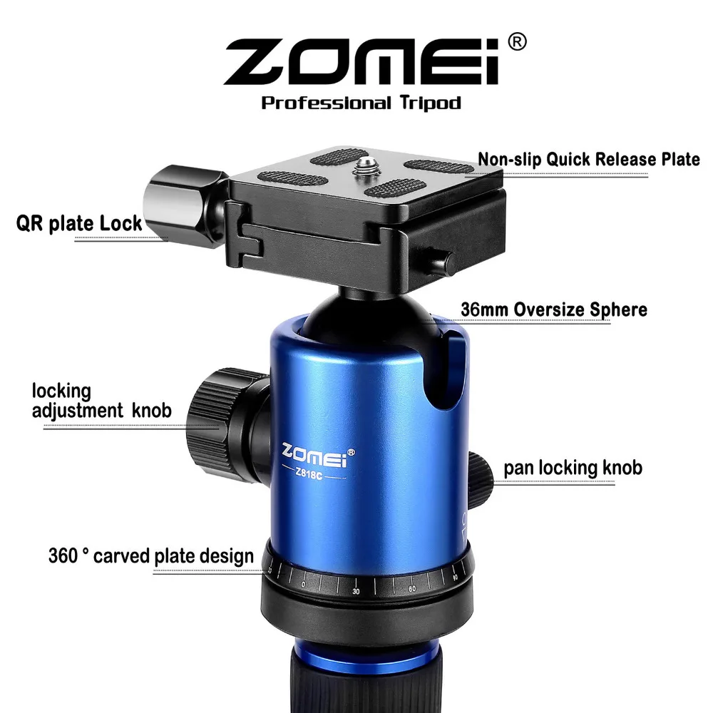 ZOMEI Z818C штатив для камеры и монопод дорожный штатив из углеродного волокна с шаровой головкой 360 градусов и сумкой для цифровой камеры SLR DSLR