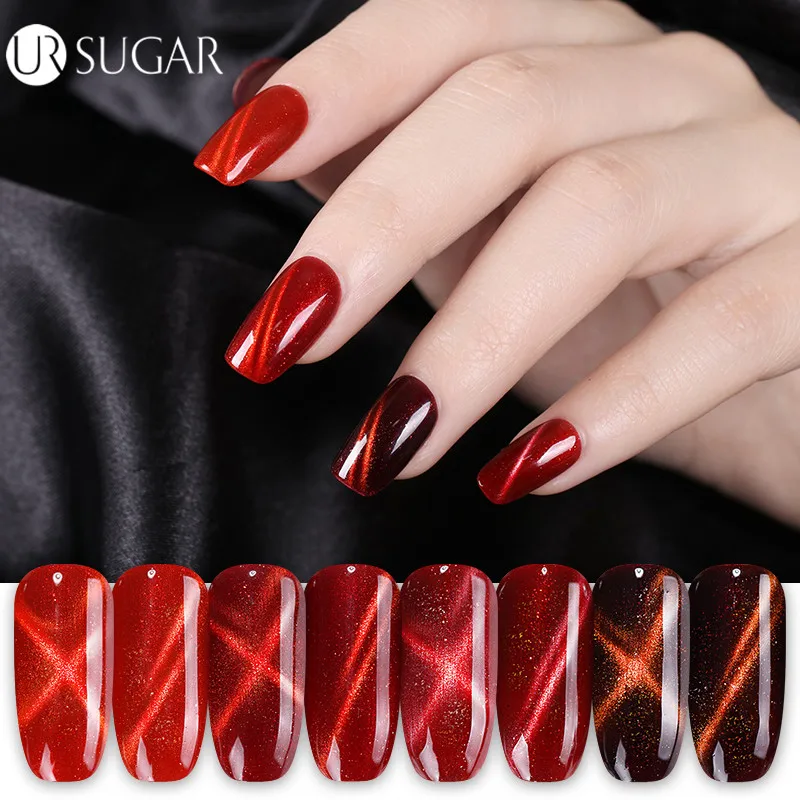 UR SUGAR 3D Flame Fire Red Cat Eye Gel Nail Polish Soak Off Magnetic Gel Varnish Glitter Gel Nail Art Magnet Lacquer UV LED Lamp
