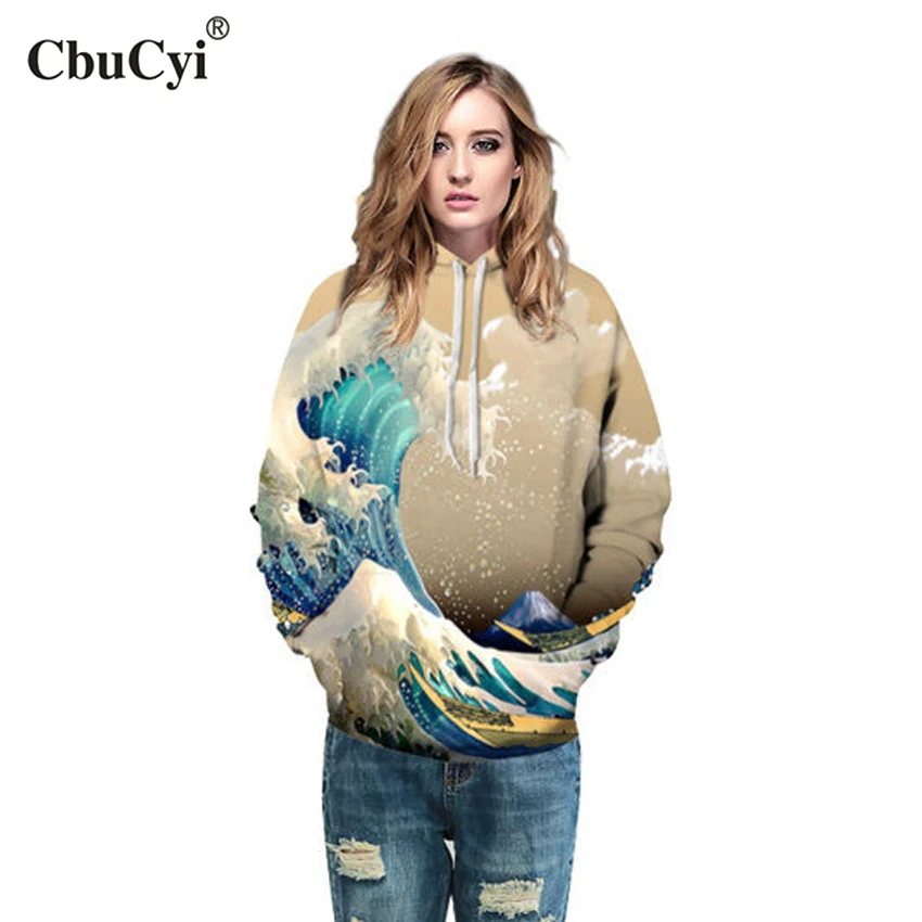 Лидер продаж 2017 года волна Pattern Печать Толстовка 3D Толстовки с капюшоном Для