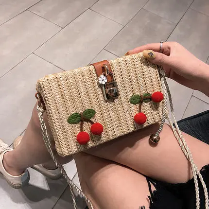

2019 new cute cherry straw women's box bag fashion lock trend casual single shoulder Messenger bag handbag