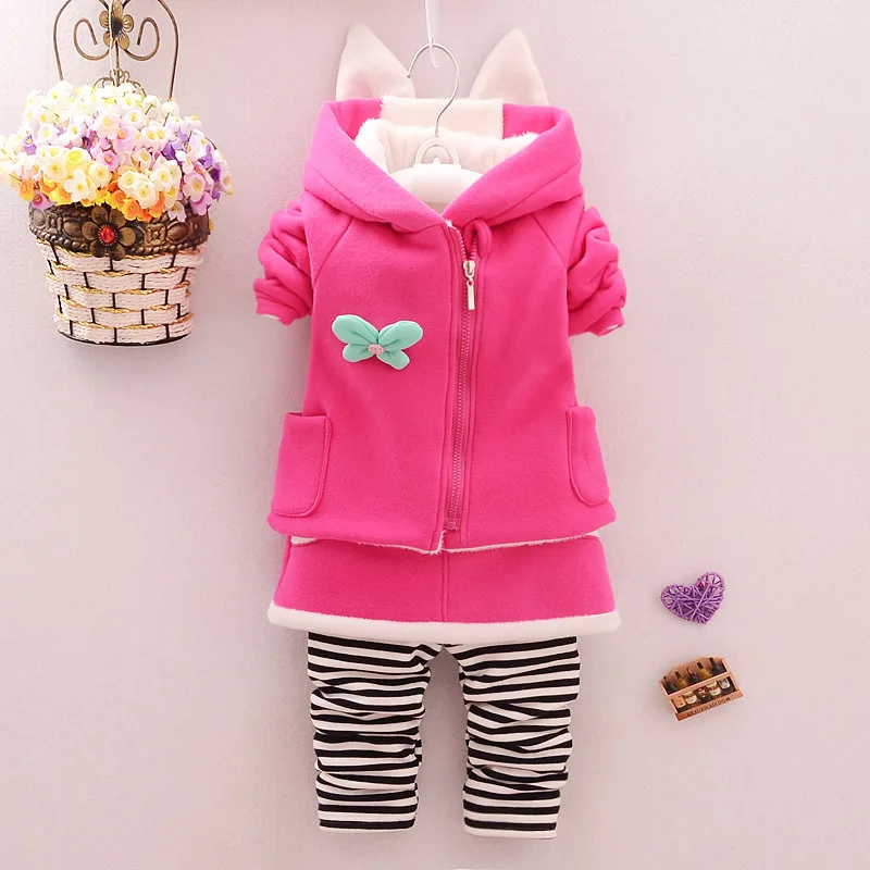 

New Autumn Winter Baby Girls boys Kids Warm Clothing Set Cartoon Thick Rabbit Sweatshirt +pants 2 pc Girl Clothes Set