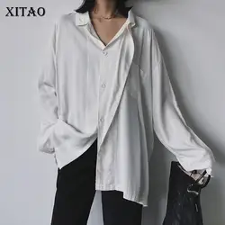 XITAO/универсальная белая блузка женская одежда 2019 элегантный тонкий карман поло воротник длинный рукав кнопка корейская мода новый WLD2283