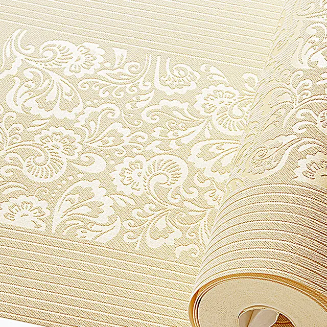 Beige Yellow Embossed Texture Floral Striped Wallpaper Roll For Wall Bedroom Modern Luxury Wall Paper Home Decor Living Room