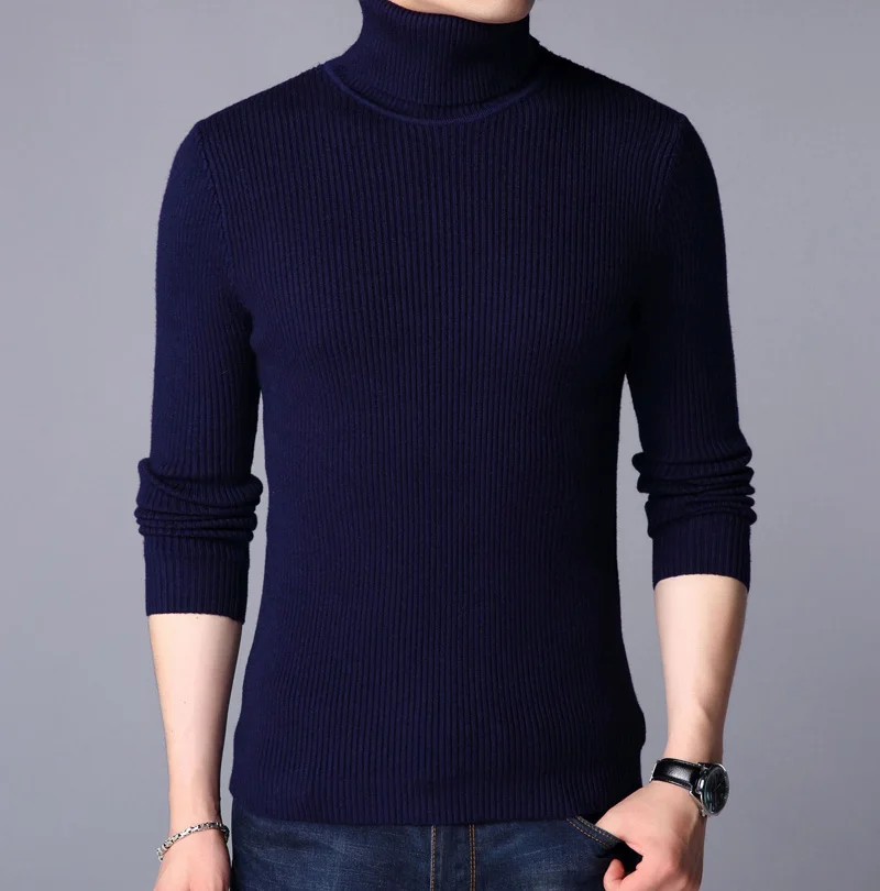 2019 осенне-зимний свитер с отворотным воротником, мужской модный тонкий классический вязаный свитер, однотонный мягкий свитер, свитер