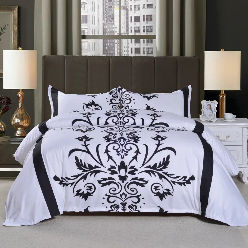 Bedding Set Black White Flower Duvet Cover Reversible Floral