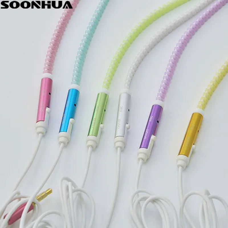 Creative Wired Luminous Earphones Glow Metal Zipper Headphone Sports