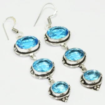 Blu Topas , 73 Millimetri, Argento Overlay Su Orecchini Di Rame, E1713