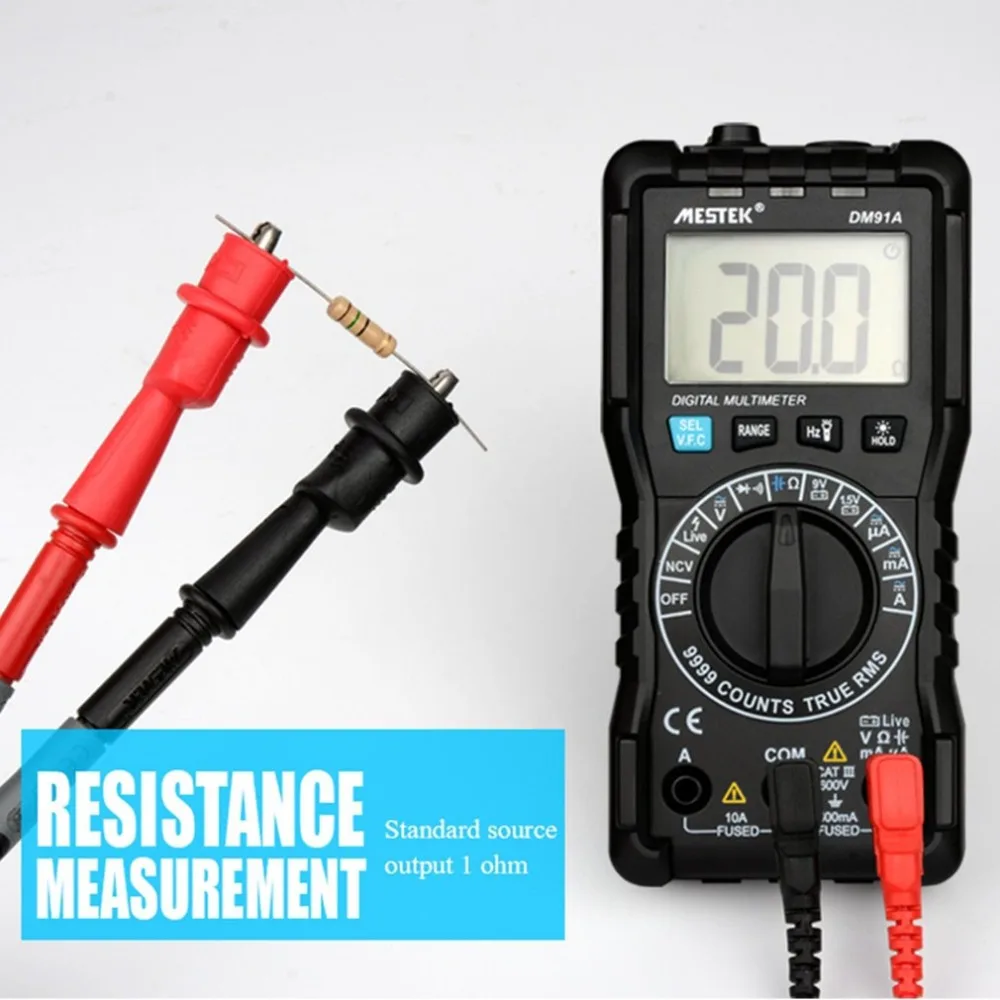 

MESTEK DM91A Mini Digital Multimeter 9999 Counts True RMS Auto Range AC/DC Volt Amp Ohm Diode Continuity Capacitance Tester