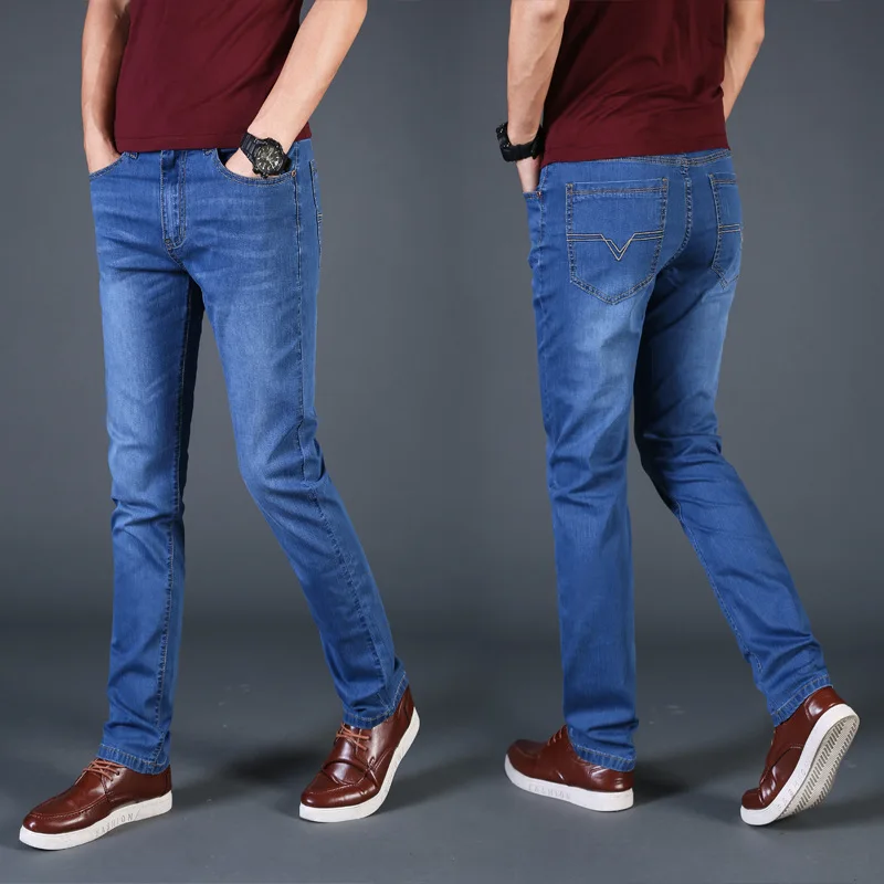 Новые мужские джинсы джинсовые штаны летние тонкие Regular Fit Прямые Джинсы Эластичность эластичный хлопок мужской