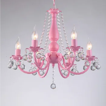 

Wedding Small Pink Chandelier Led Luminaria Princess Villa Kid's pendant Crystal Chandelier Lamp Romantic bedroom Hanging Lights