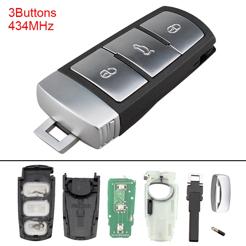 

434MHz 3 Buttons Portable Keyless Uncut Flip Smart Remote Fob with ID48 Chip 3C0959752BA Fit For VW Passat B6 3C B7 Magotan CC