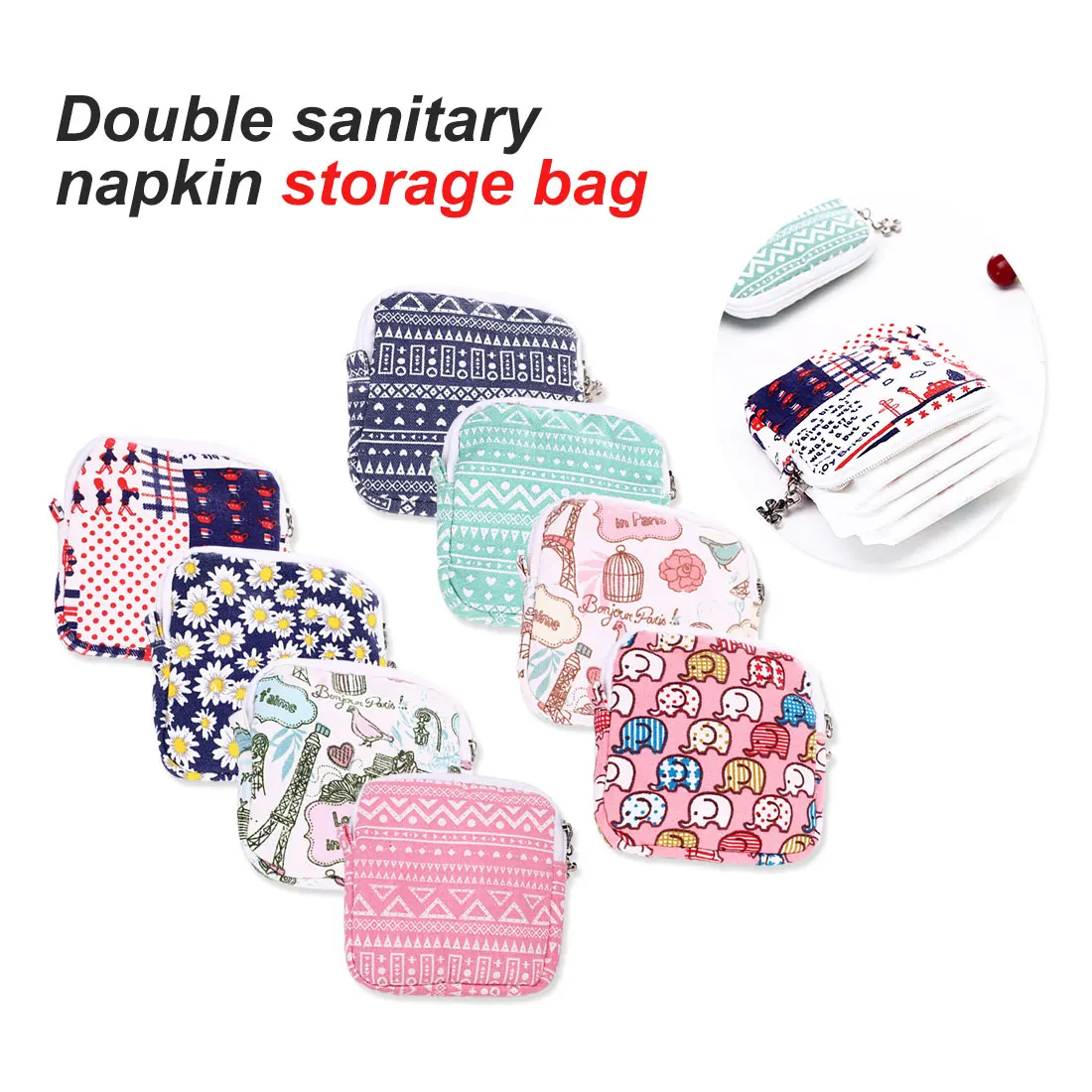 1pc Multi-functional Wet Bag Reusable Napkin Bag for Cloth Pads Menstrual Pad Sanitary Pads Bags Coin Makeup Bag Makeup Tool Kit
