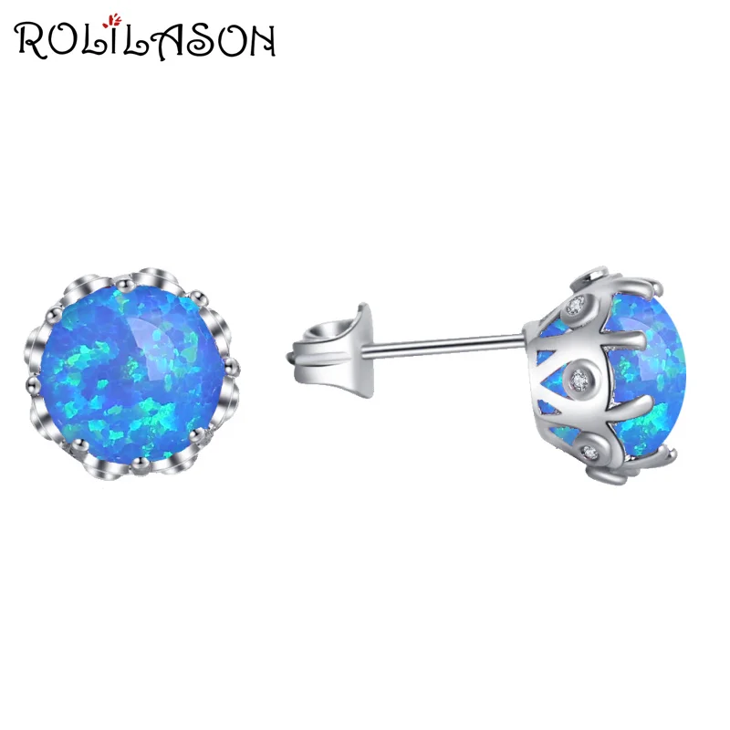 Rolinason для женщин круглые серьги гвоздики Белый огненный опал серебряные штампованные модные ювелирные изделия OE735