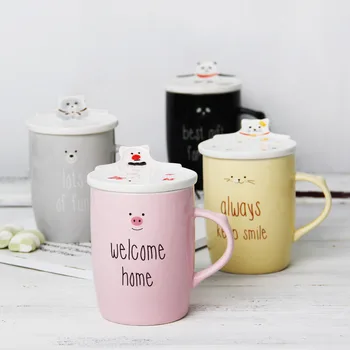 

Cute cartoon ceramic mark cup with lid couple coffee cup drinking cup 2