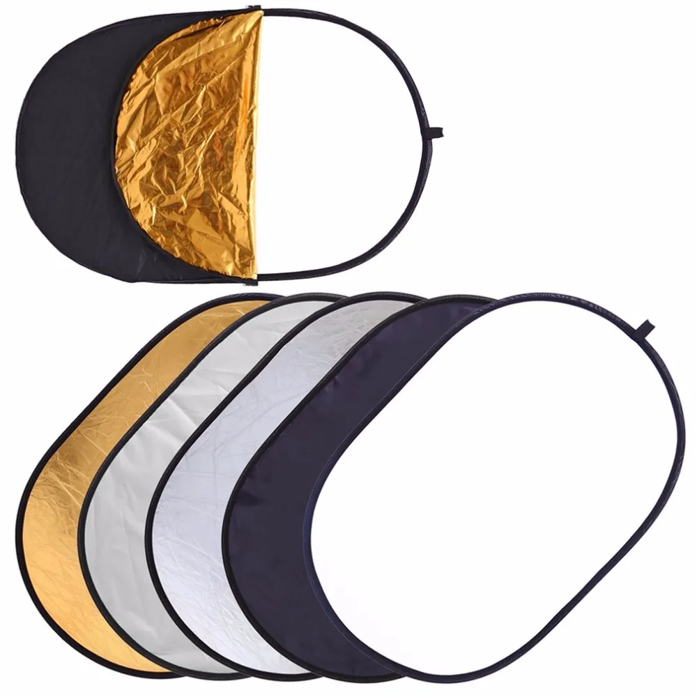 

LESHP 60x90cm 5 In 1 Oval Collapsible Light Reflector Multi Disc Photography Photo Studio Golden Silver White Black Transparent