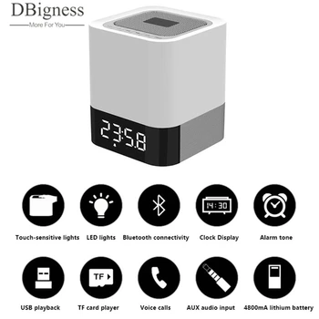 

Dbigness Portable Wireless Bluetooth Speaker Soundbar HiFi Mini Speaker Stereo AUX USB Time Alarm Night Light with Touch Sensor