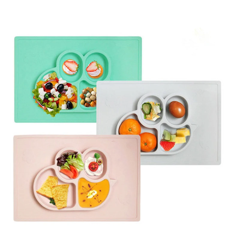 

ULKNN FDA Baby Silicone Table Mat Food Grade Non-Slip Kid Silicone Suction Tray Children Little Bee Integrated Plate Table Mat