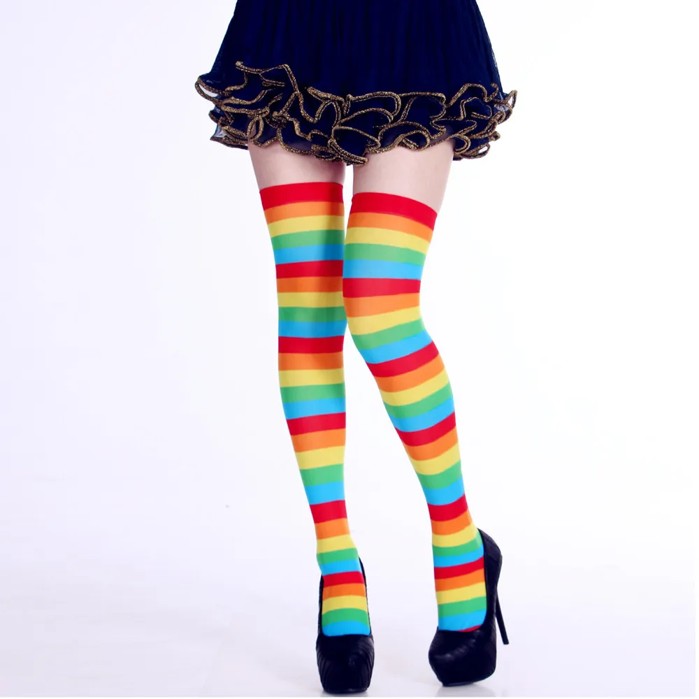 

New Stylish Women Stockings Stripe Print Long Tube Knee Meias Soxs Fancy Dress Party Funny Hocok Dress Up Props Comfortable Sox
