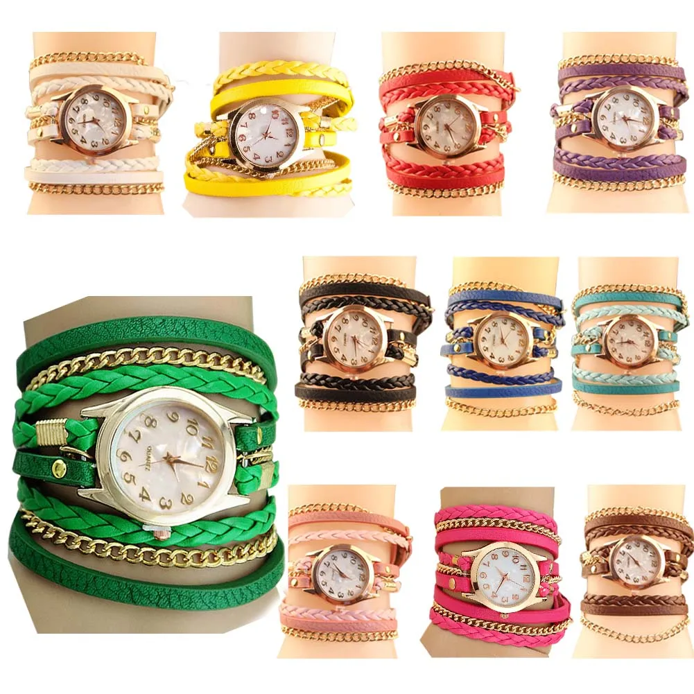 Корейский стиль, ретро браслет, часы женские, повседневные, вязанные, длинные, кожаные, кварцевые часы для девушек, подарок LL