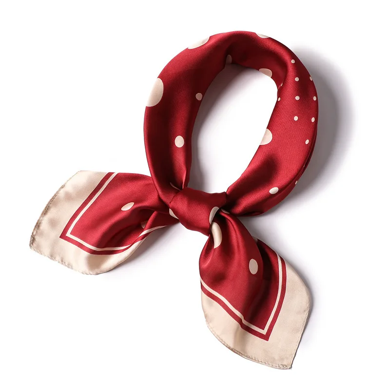 

2019 new silk scarf square women big and small Dot pattern neckerchief for office lady all-match foulard bandana femme shawls