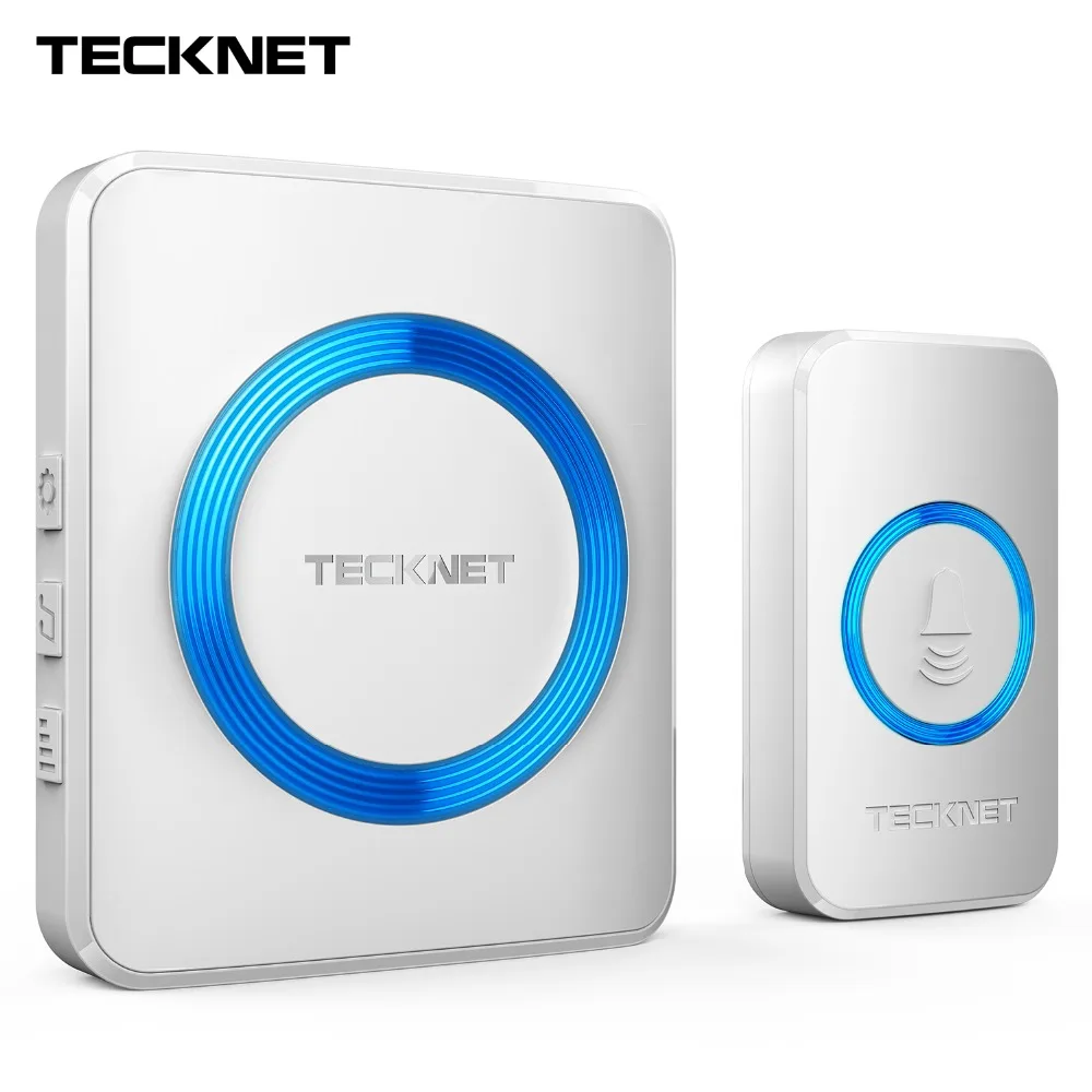 TeckNet Wireless Doorbell Wall Plug-in Cordless Door Chime 300m Range 52 Chimes 4-Level Volume Blue Light UK/EU Plug Entry Bell ts k108w12 wireless doorbell portable digital cordless door bell kit waterproof 1000ft 300m range with plug in receivers
