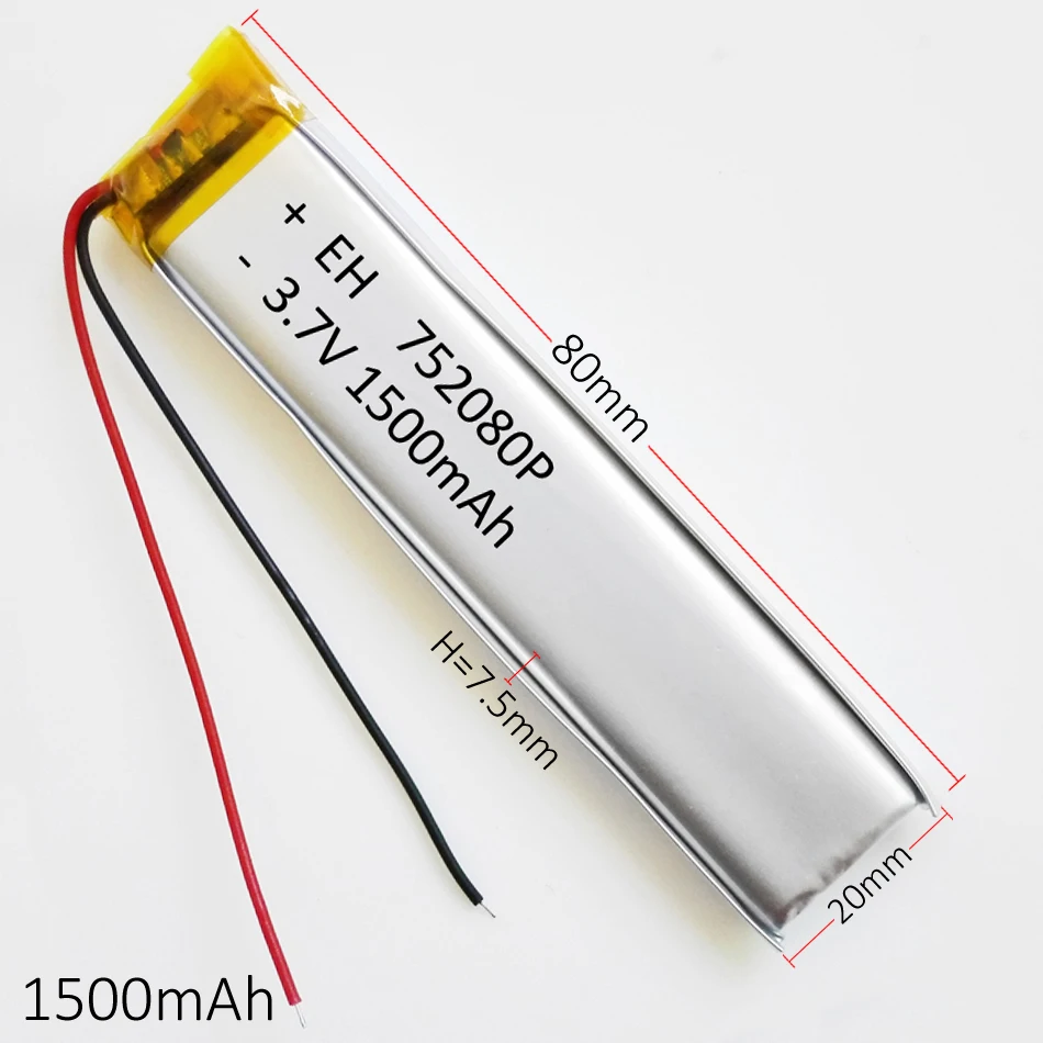 3,7 V 1500mAh 752080 литий-полимерная LiPo аккумуляторная батарея для PAD gps psp Vedio игра электронная книга планшет ПК Внешний аккумулятор