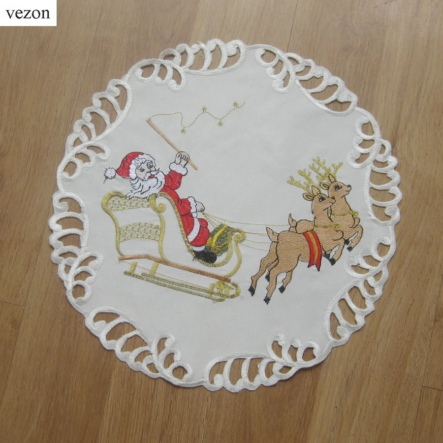 

vezon for Chirstmas 6pcs/lot Round Elegant Doily Embroidery Placemat Tablecloth Embroidered Xmas Covers Napkin