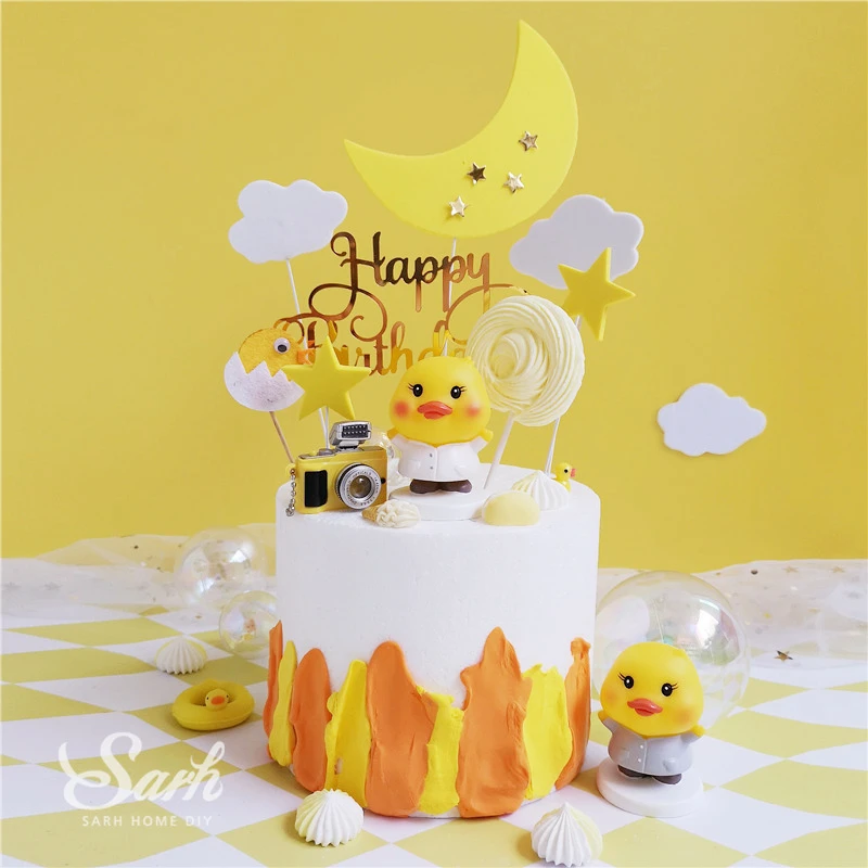 Ins желтая утка торт топперы цыпленок украшения с днем рождения Детские вечерние украшения для выпечки милые феи подарки