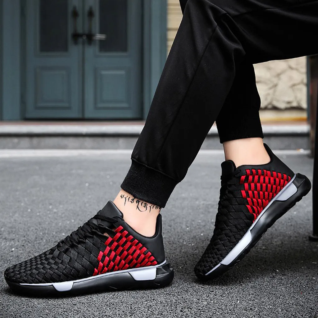 YOUYEDIAN Luxury Men Sneakers Black red Lace Up Flats Male Casual Shoes Thick-Soled Straps Breathable Sneakers Shoes#507g30