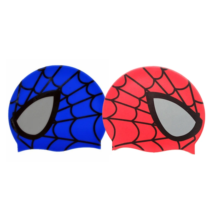 

2019 Silicone Children Elastic Cartoon Spiderman Printed Swimming Cap Red/Blue Swim Hat for Kids/Boys/Babys 1-9years