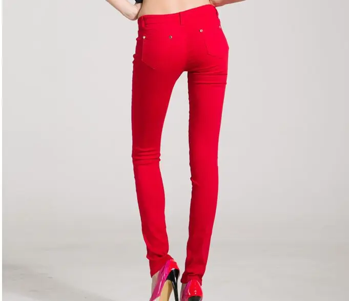 Новые весенние осенние модные женские джинсы карандаш ярких цветов средней талии полной длины на молнии зауженный узкие женские штаны