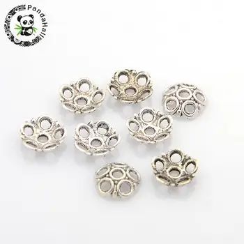 

Tibetan Style Bead Caps, Lead Free & Cadmium Free, 5-Petal, Antique Silver, about 8mm in diameter, 2mm thick, hole: 1.5mm