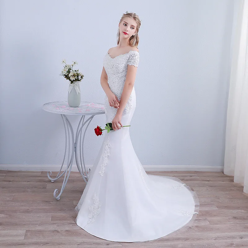 

Vintage V-neck Beading Lace Up Vestidos De Novia Off The Shoulder Sequins Mermaid Long Wedding Dresses Sweep Train Bridal Gowns