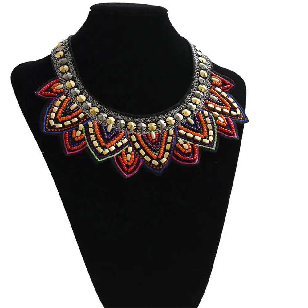 

Fashion Bohemian Choker Embroidered Necklaces Boho Maxi Statement Ethnic Vintage Necklaces Women False Collar Collier Ethnique