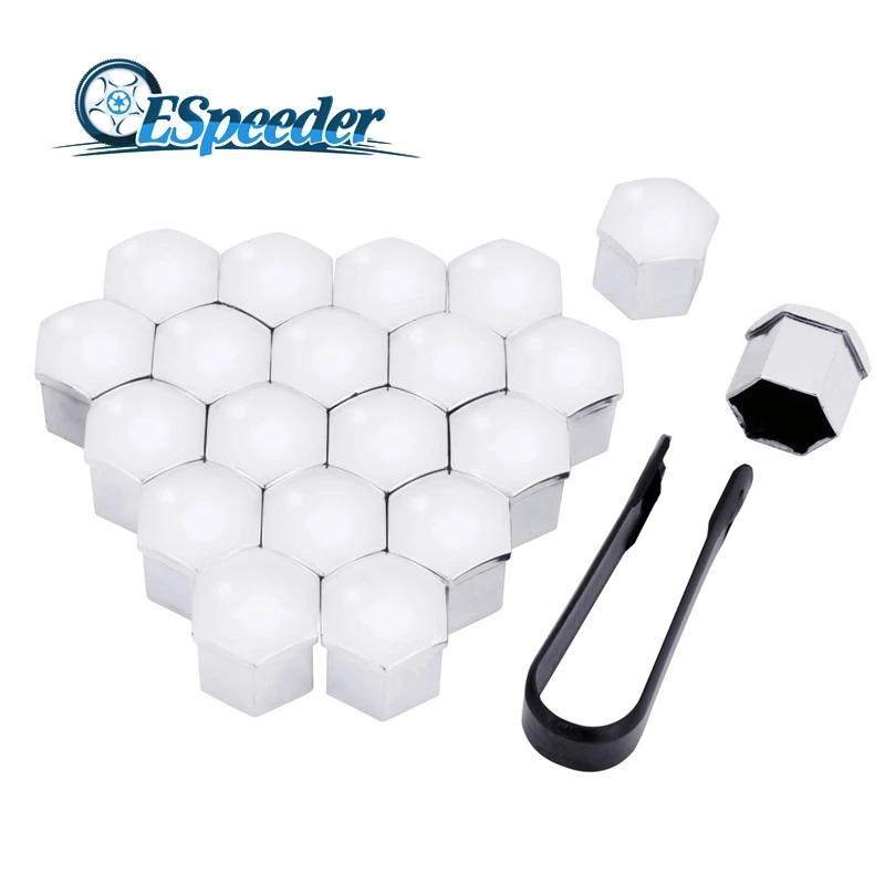 

ESPEEDER 20pcs 17mm Wheel Nut Bolt Head Cover Cap Protective Bolt Caps Exterior Decoration Protecting Bolt Rims Silver