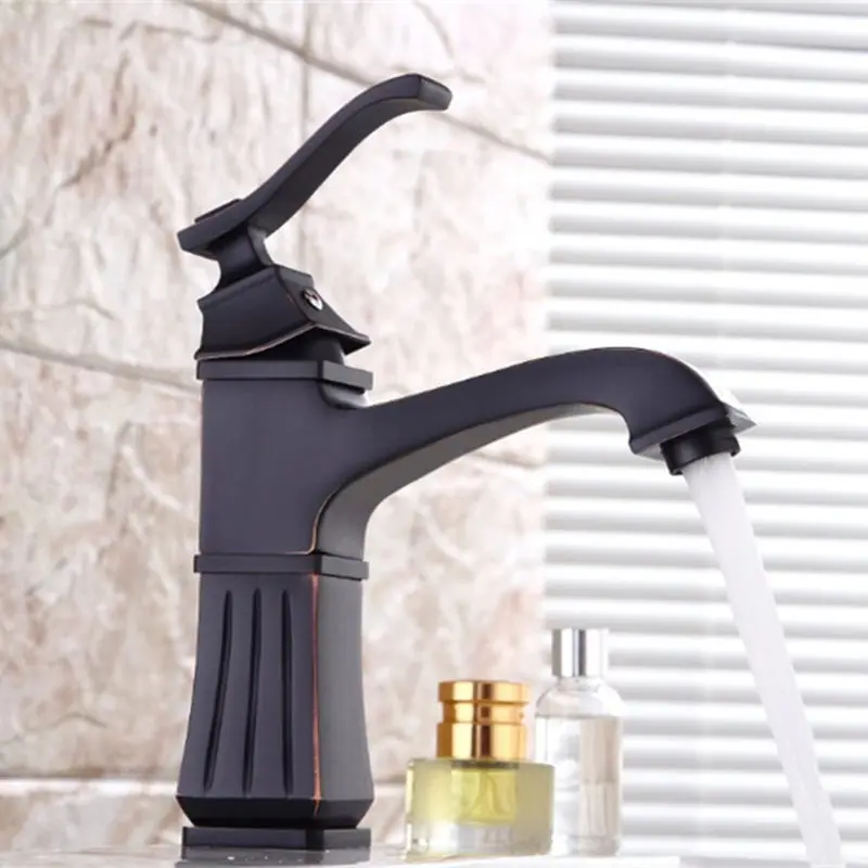 

Free Shipping All-copper Black Paint Faucet Bathroom Basin Faucet Blacked Hot Cold Mixer Tap Single Hole