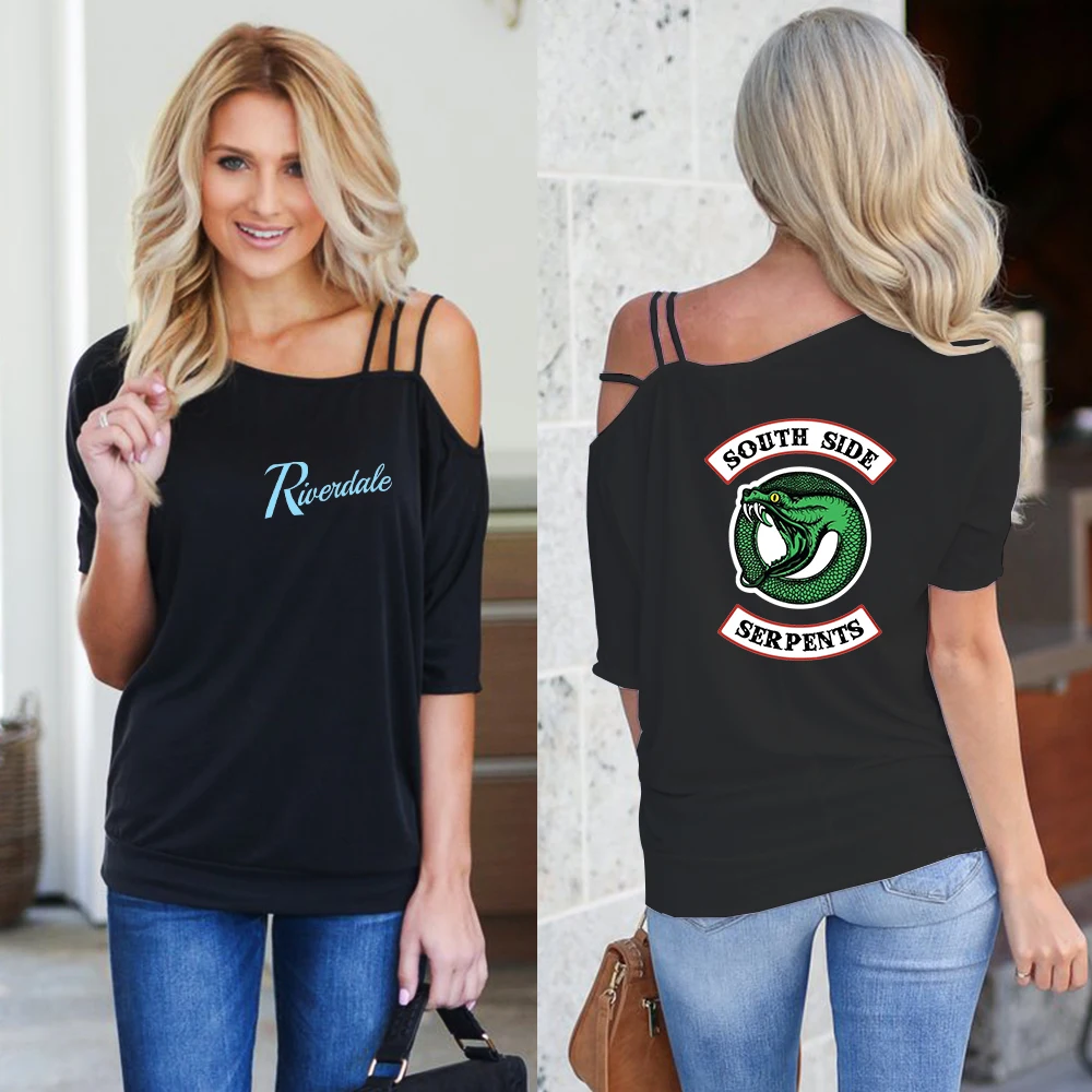 

2019 Riverdale kpop t shirt women sexy single-shoulder off Summer Short Sleeve sexy kpop Riverdale tshirt Street kpop