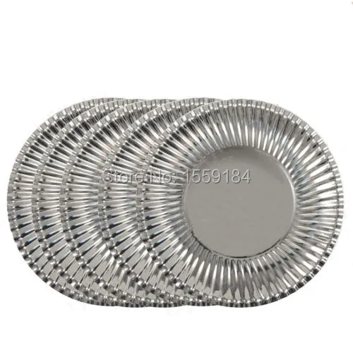 

Free Shipping 100pcs Metallic Silver PAPER PLATES 23cm BBQ Event Birthday Party Tableware Food Candy Fruit Dishes