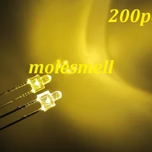 200 шт 2 мм круглый теплый белый прозрачный 12000MCD светодиодный яркие белые светодиоды свет