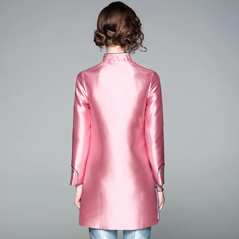 Longues Feminino Bouton Green Vestes Nouvelle Manteaux Vintage 2018 Plus Veste Casaco Manches Tunique Broderie Haute La pink Qualité À Taille Femmes Automne fTanqHRW