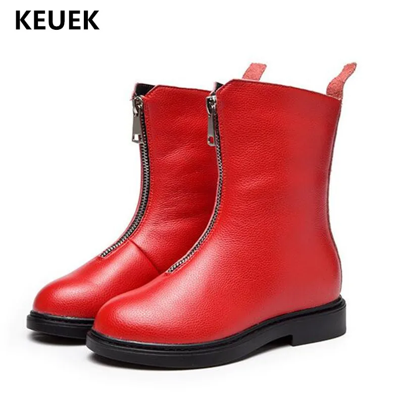 

2018 New Winter Fashion Boots Children Warm Genuine Leather With Plush Martin Boots Kids Girls Snow Boots Baby Child Shoes 018