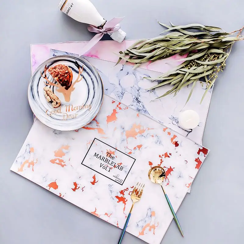 شيك جلدية الرخام الذهب المائدة الجلود Placemat وسادة طاولة طعام حصيرة الحرارة العزل عدم الانزلاق المفارش الرخام عاء كوستر