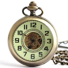 Винтажные бронзовые Автоматические Механические карманные часы с открытым лицом, часы с римскими цифрами, часы с цепочкой, часы в подарок PJX1397
